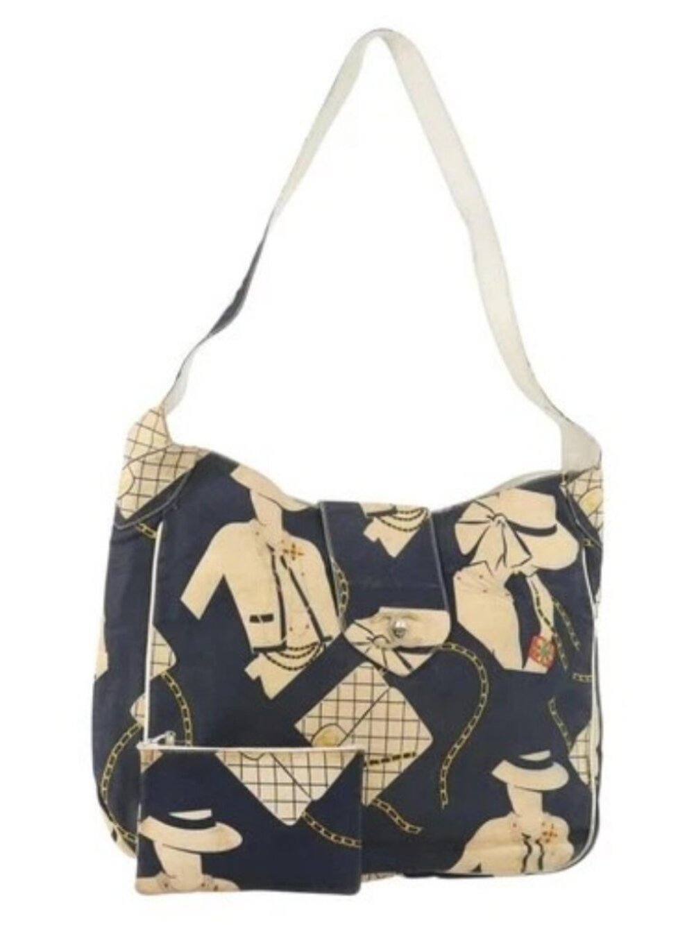 CHANEL Shoulder Bag Canvas Navy Gold CC Auth ARZ138